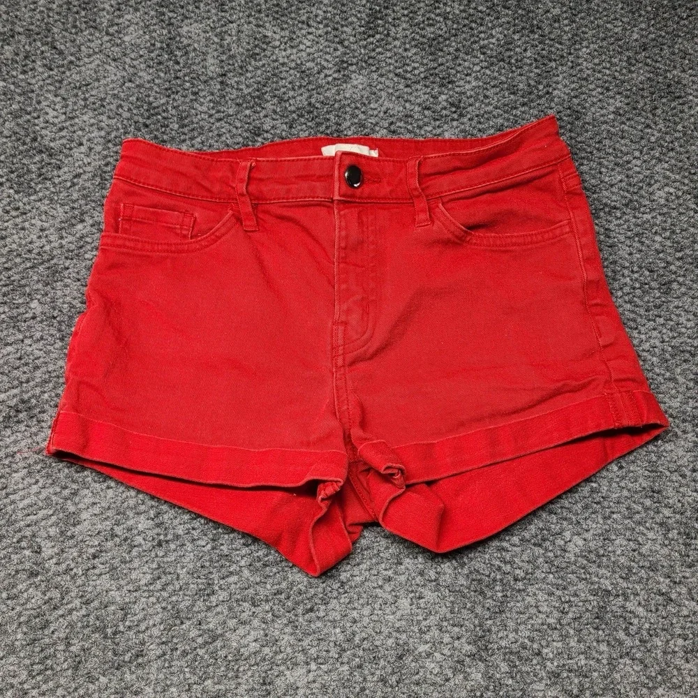 H&M Denim Cuffed Red Shorts Sz 4 July 4th Mini Shorts Twee Preppy Americano